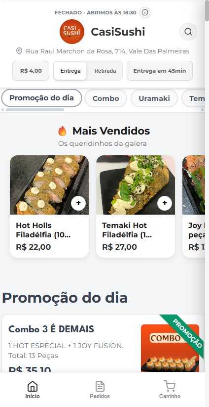 Print real do cardapio digital da CasiSushi com busca, categorias e produtos
